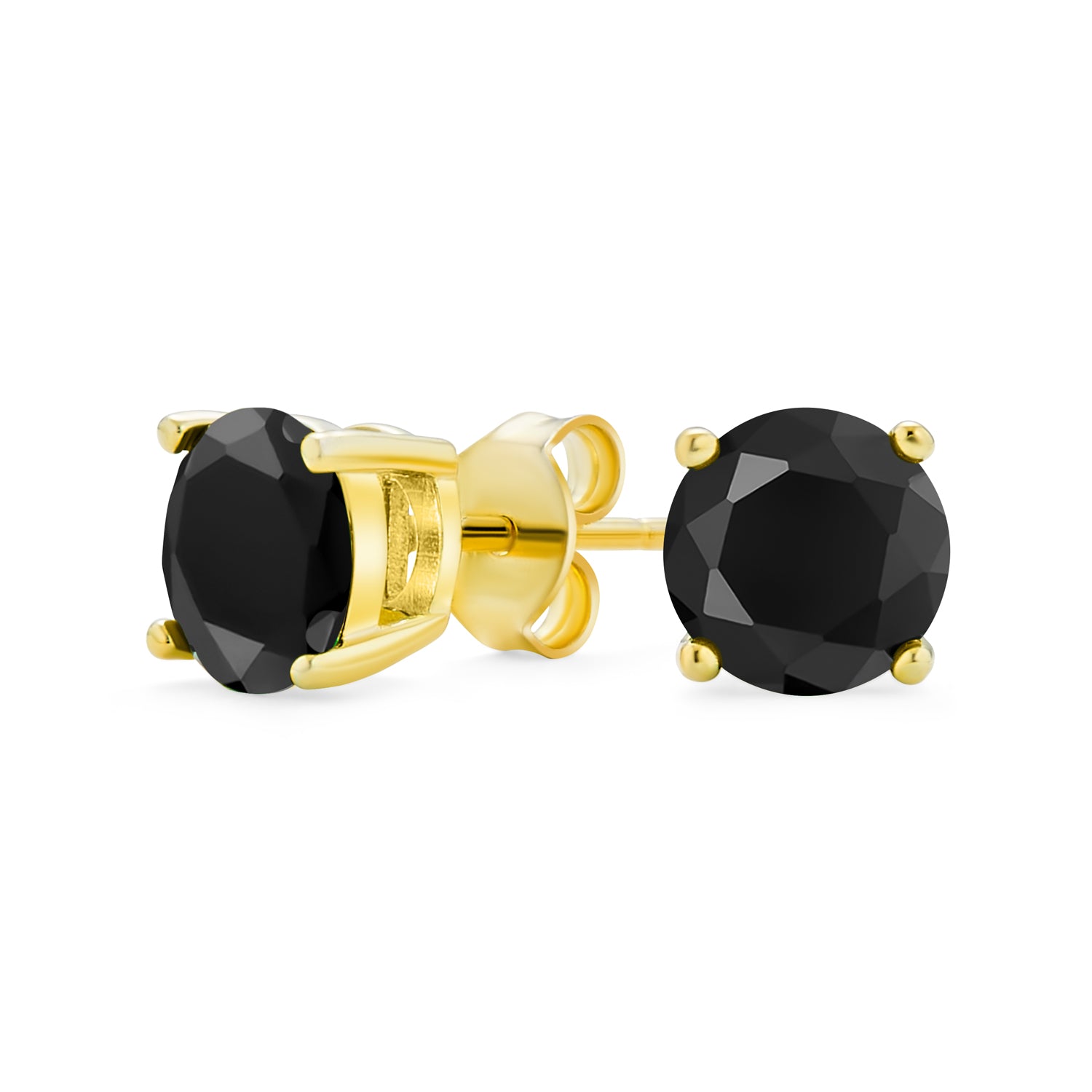 Stud Earrings Black Round Solitaire 14K Gold Sterling Silver