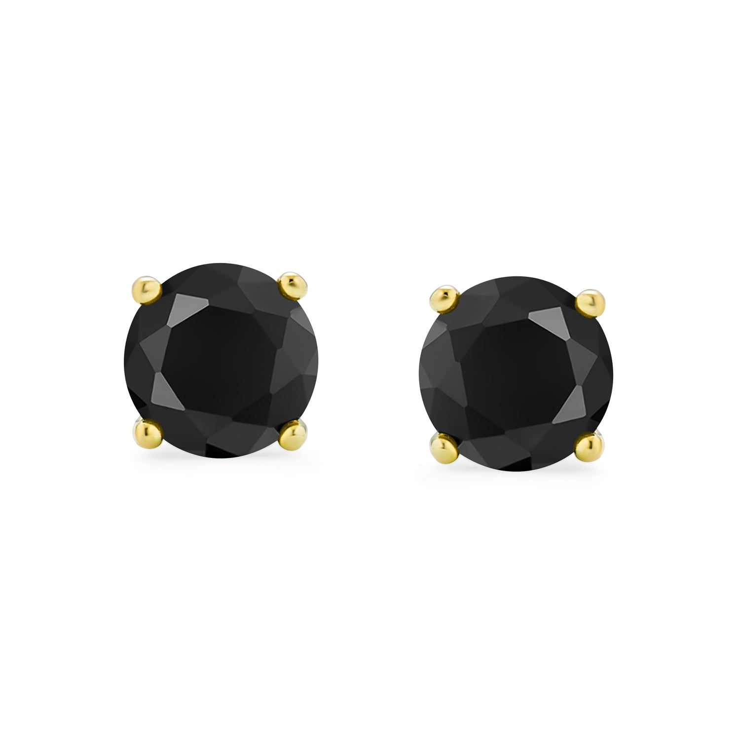 Stud Earrings Black Round Solitaire 14K Gold Sterling Silver