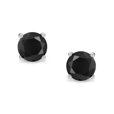 Black Round CZ Stud Earrings for Men, Sterling Silver, 5-8 MM Solitaire Cut