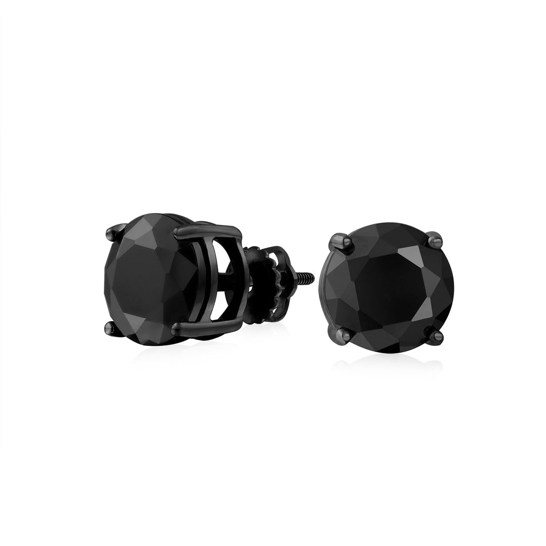 Black Round CZ Stud Earrings for Men Screw Back Sterling Silver 5 9 Bling Jewelry