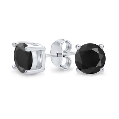 Black Round CZ Stud Earrings for Men, Sterling Silver, 5-8 MM Solitaire Cut