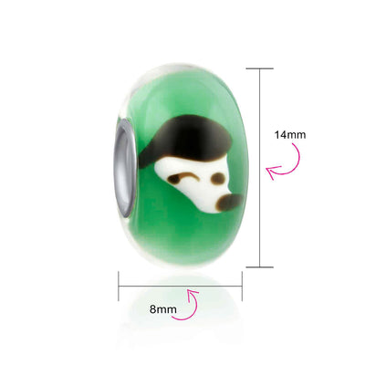 Black White Dog Pet Glass Charm Bead for European Bracelet Sterling Silver Core
