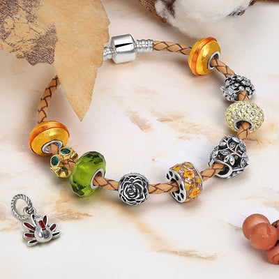 Thanksgiving Turkey Dangle Charm Bead Multicolor Enamel for European Bracelet