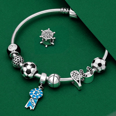 Golfer Sport Charm Bead Black Oxidized Silver for European Bracelet