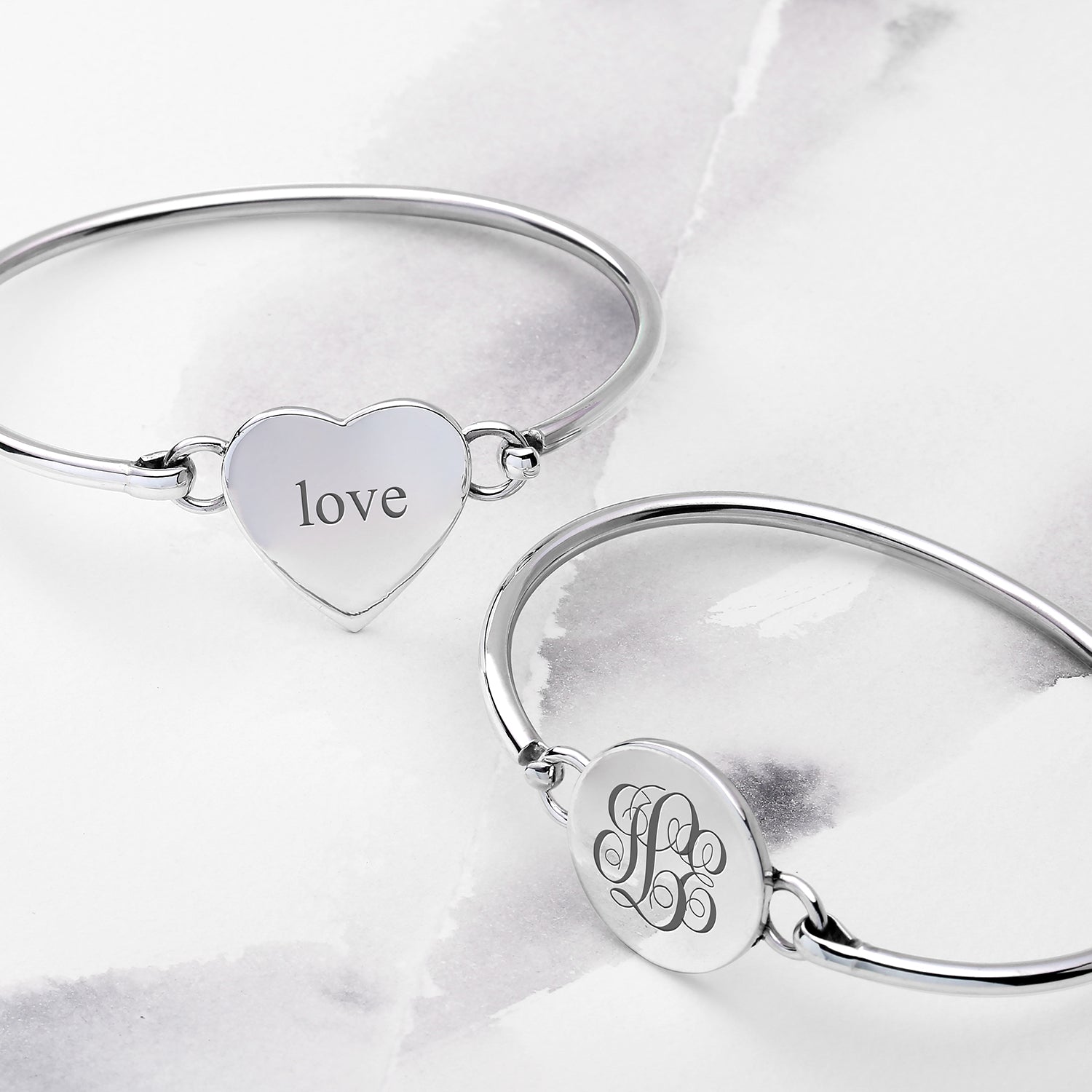 Monogram Bangle Bracelet .925 Sterling Silver Disc For Initials Hinge Closure