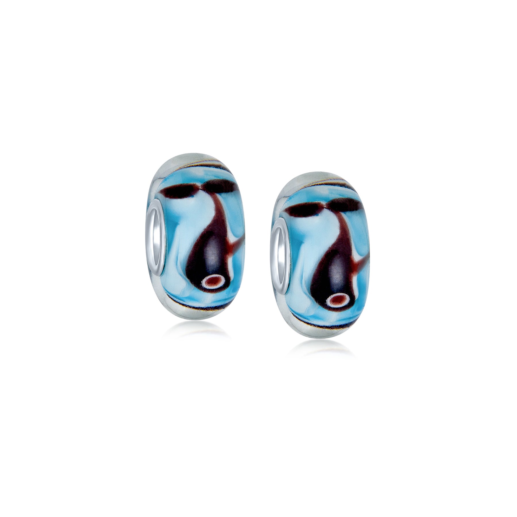 .925 Sterling Silver Nautical Whale Ocean Murano Glass Spacer Charm Bead for Bracelet (Set of 2)