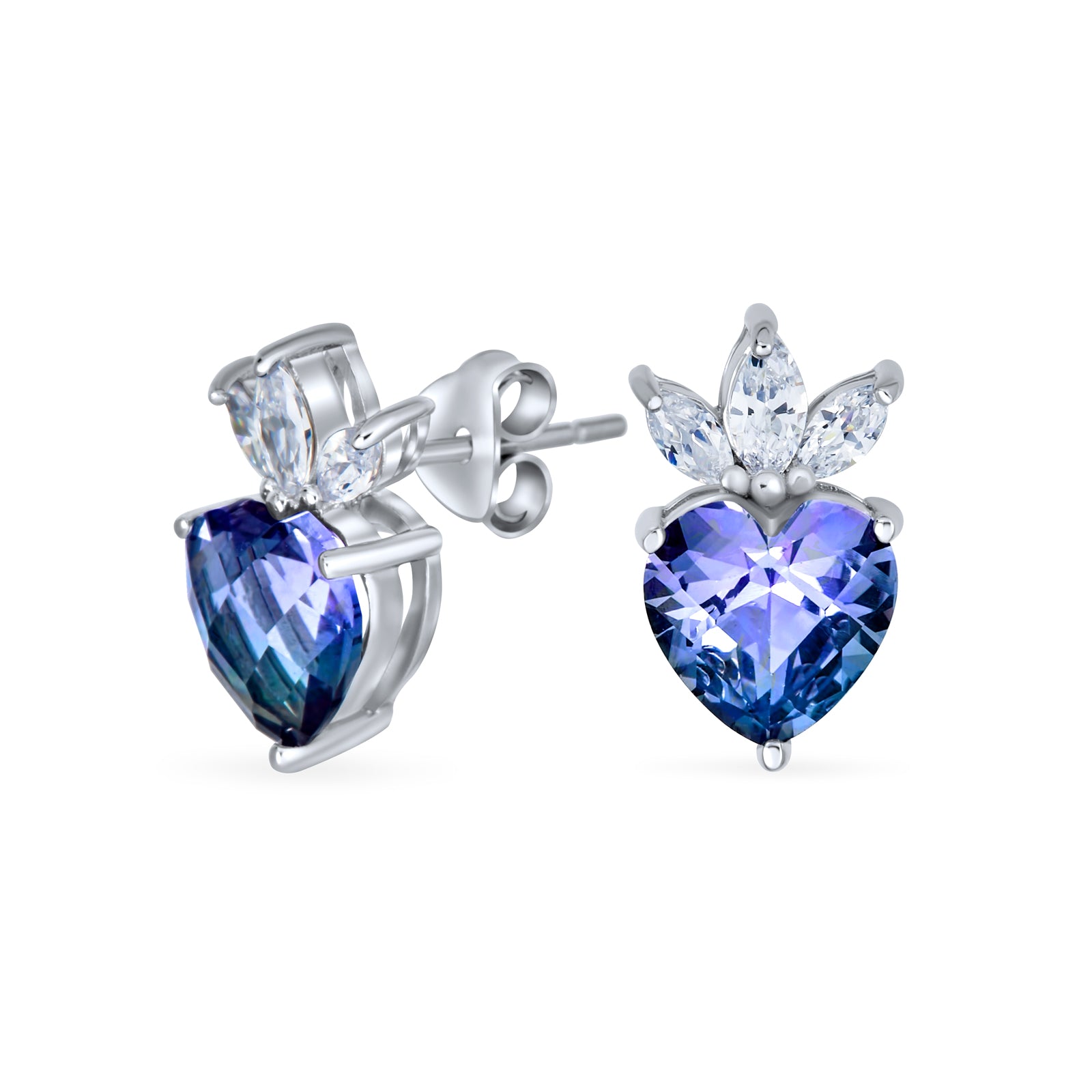 Mystic Purple Blue Heart Shaped CZ Infinity Pendant Necklace & Earrings Set .925 Sterling Silver