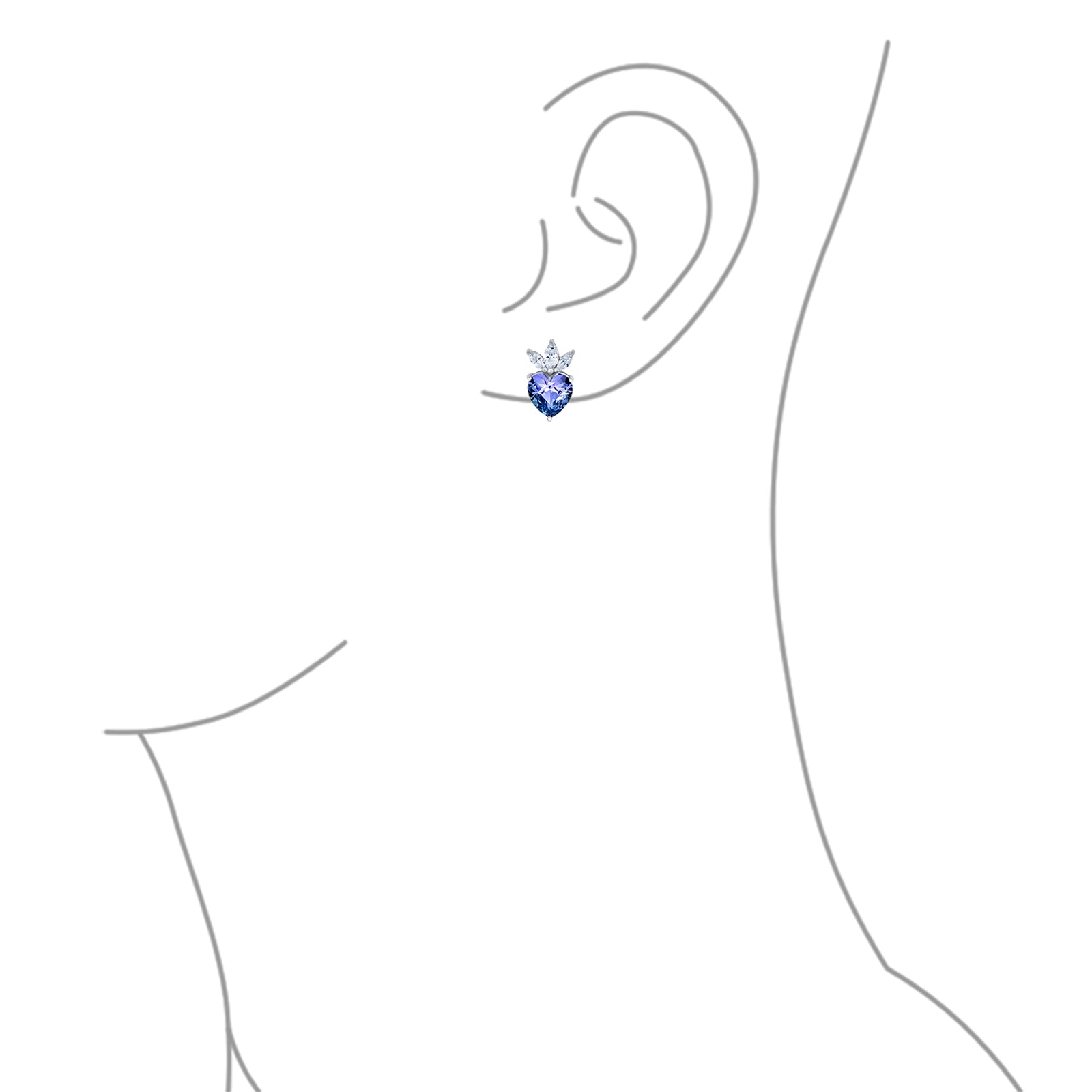 Mystic Purple Blue Heart Shaped CZ Infinity Pendant Necklace & Earrings Set .925 Sterling Silver