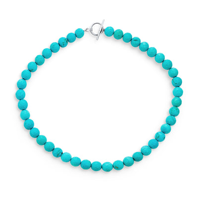 Blue Faceted Turquoise Gemstone Bead Strand Necklace with Silver Clasp