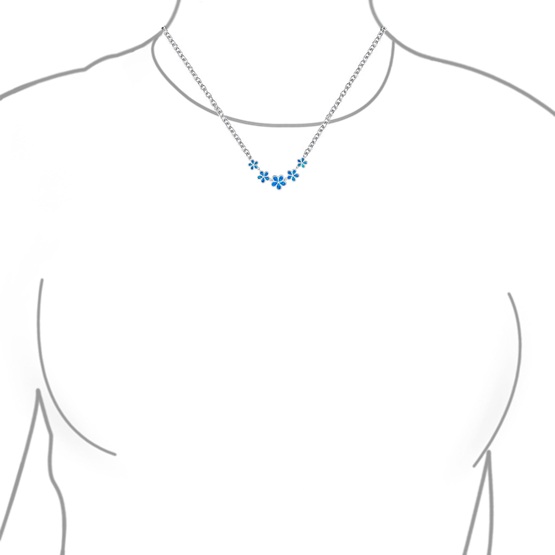 Statement Created Blue Opal Plumeria Hawaiian Flower Collar Necklace .925 Sterling Silver