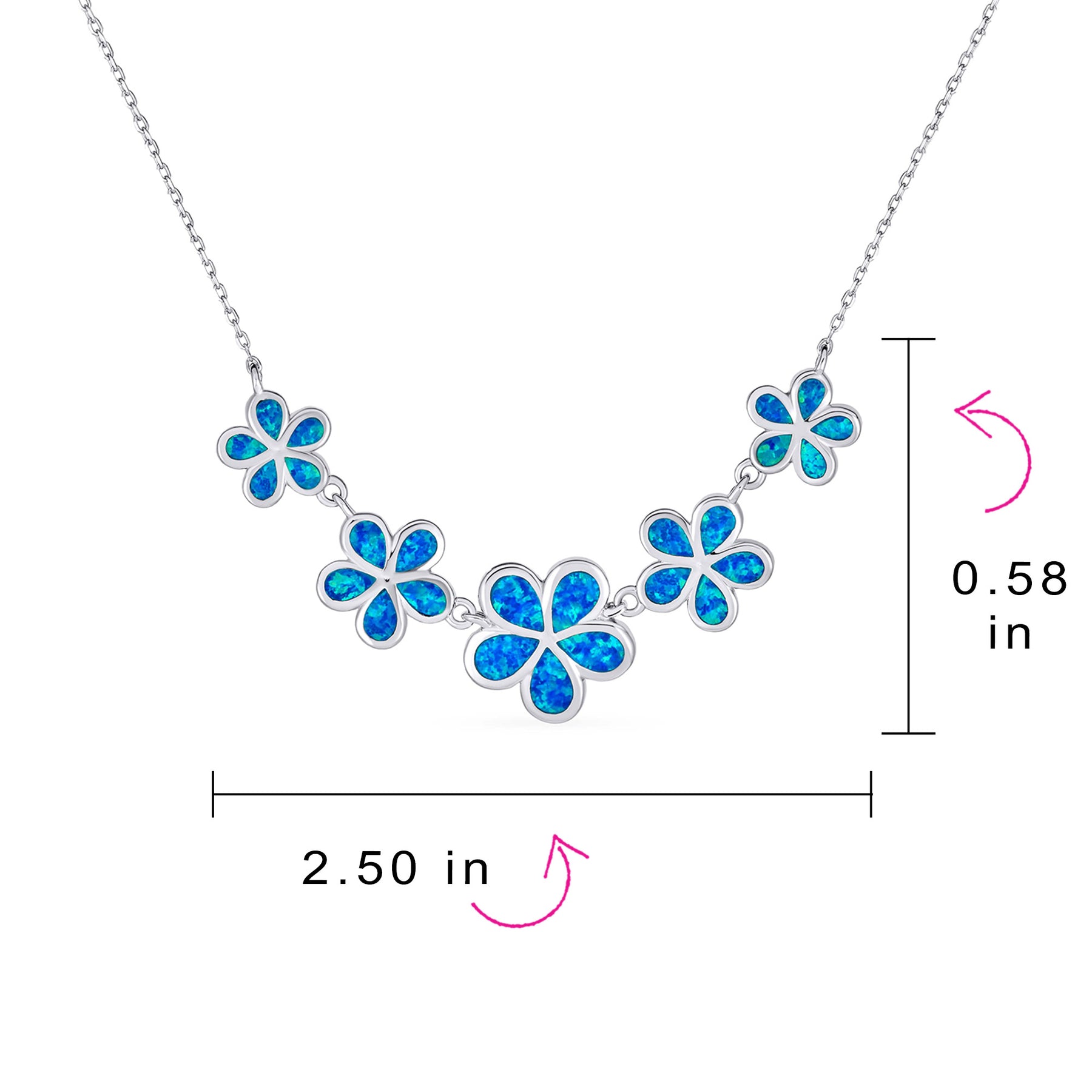Statement Created Blue Opal Plumeria Hawaiian Flower Collar Necklace .925 Sterling Silver