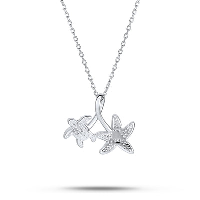 Tropical Nautical Starfish & Turtle Blue Opal Pendant Necklace Sterling Silver