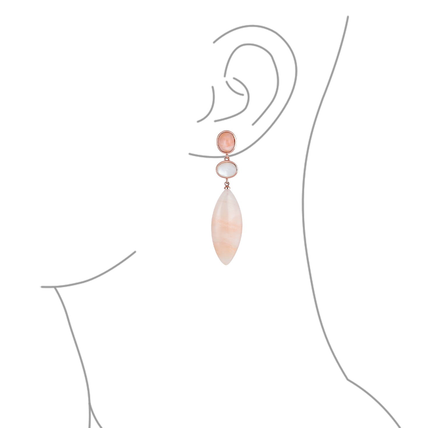 Multicolor White Pastel Pink Aventurine Rhombus Long Teardrop Dangling Statement Earrings Gold Plated