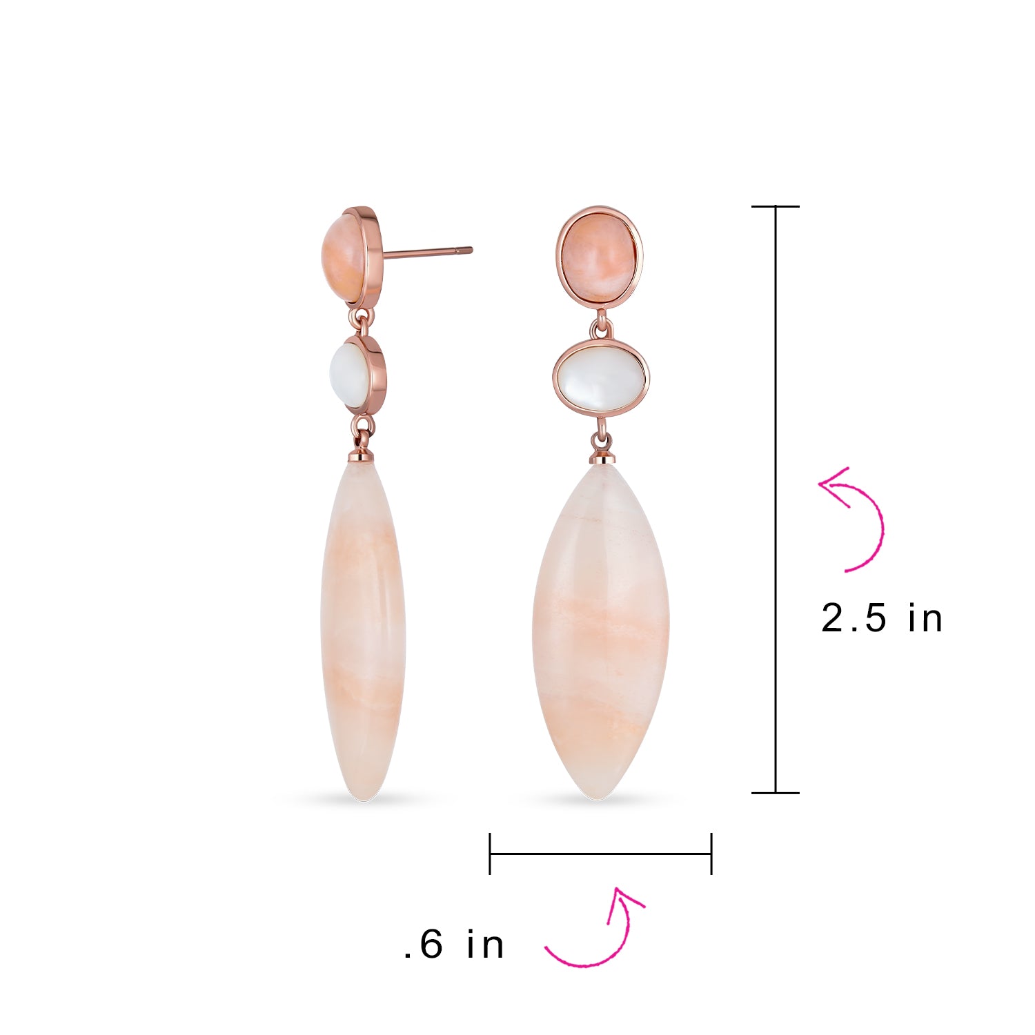 Multicolor White Pastel Pink Aventurine Rhombus Long Teardrop Dangling Statement Earrings Gold Plated