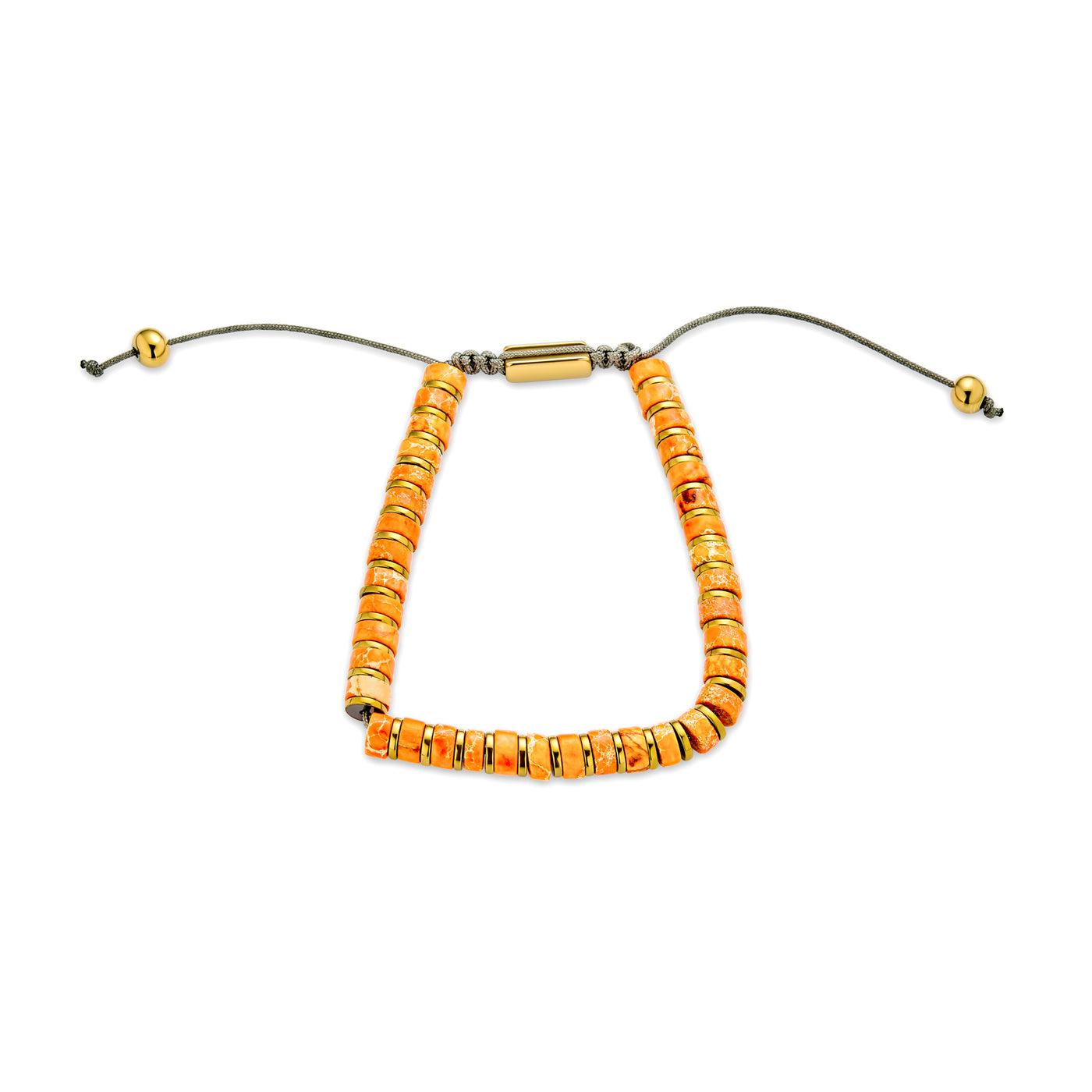 Set of Two Orange Agate and Green Malachite Strand Bracelet Gold Plated Spacers