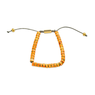 Set of Two Orange Agate and Green Malachite Strand Bracelet Gold Plated Spacers