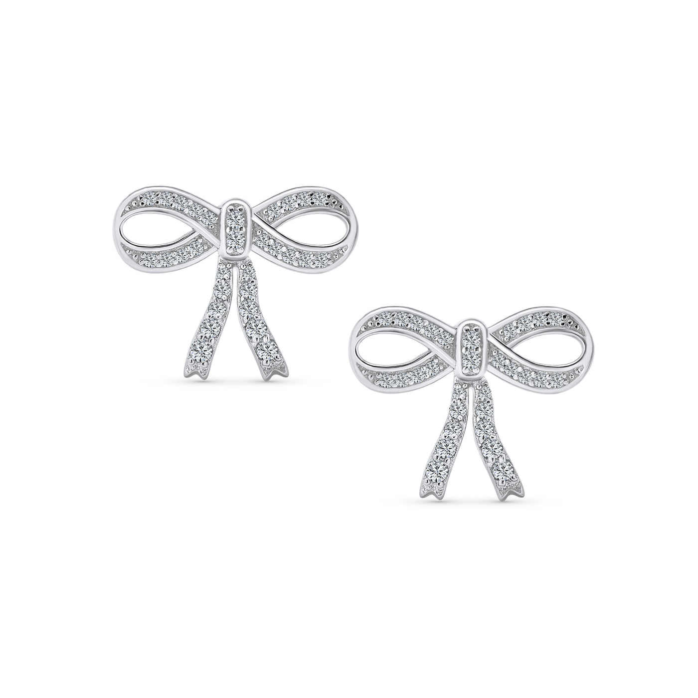 Set of 2 Vintage Ribbon Pave CZ Bow Stud Earrings Gold Plated Sterling Silver