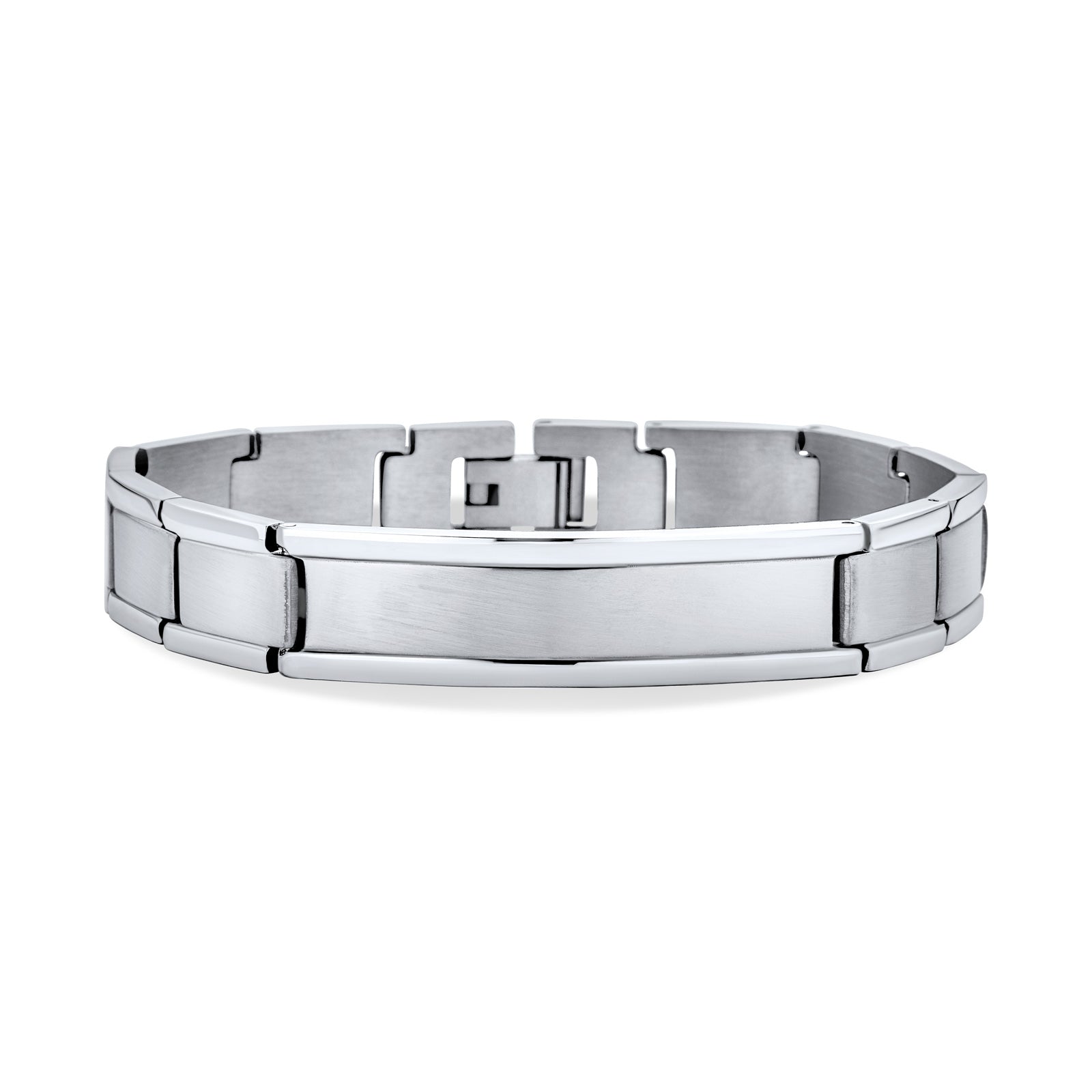 Silver Tone Identification ID Bracelet Square Link for Men 8 Inch Stainless Steel