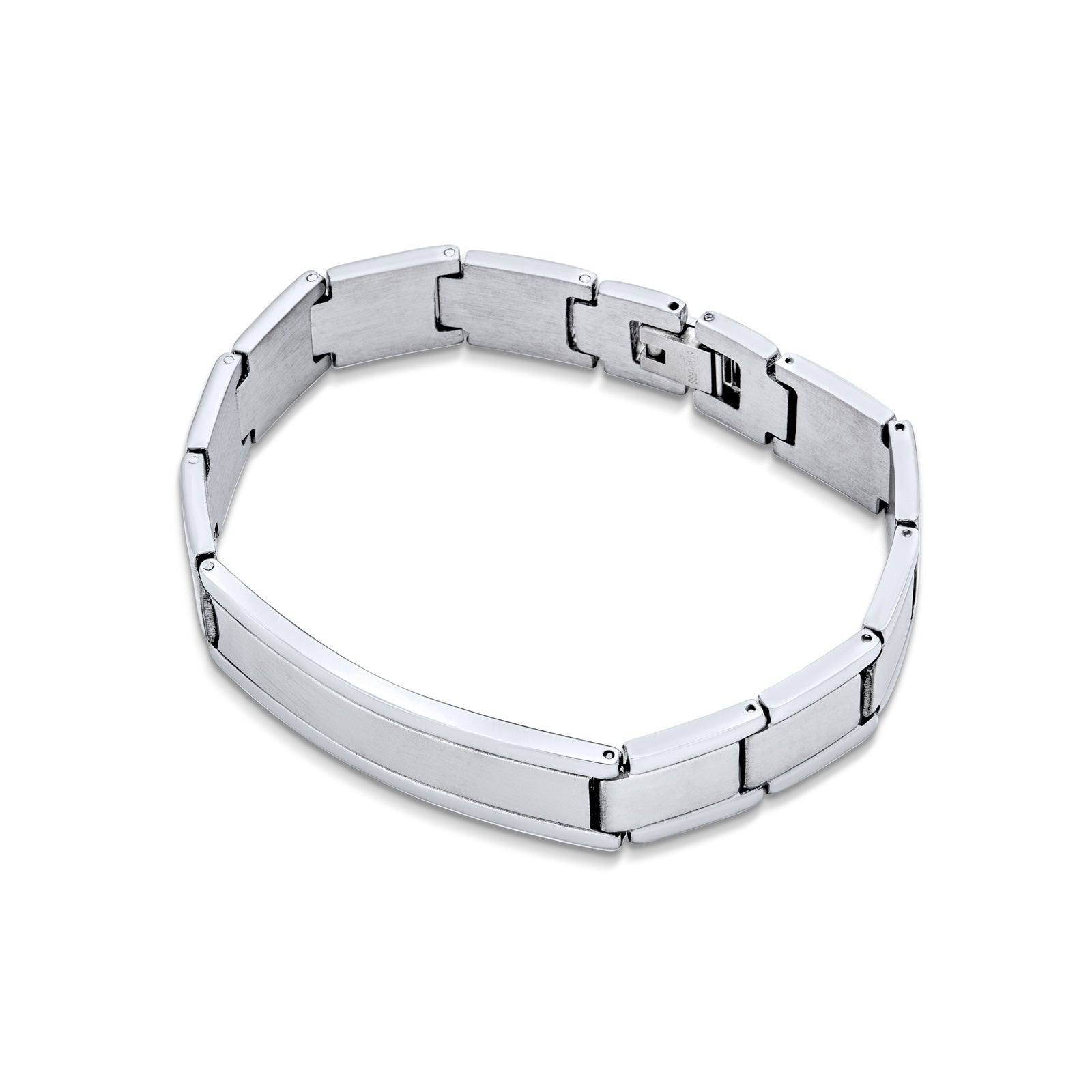 Silver Tone Identification ID Bracelet Square Link for Men 8 Inch Stainless Steel