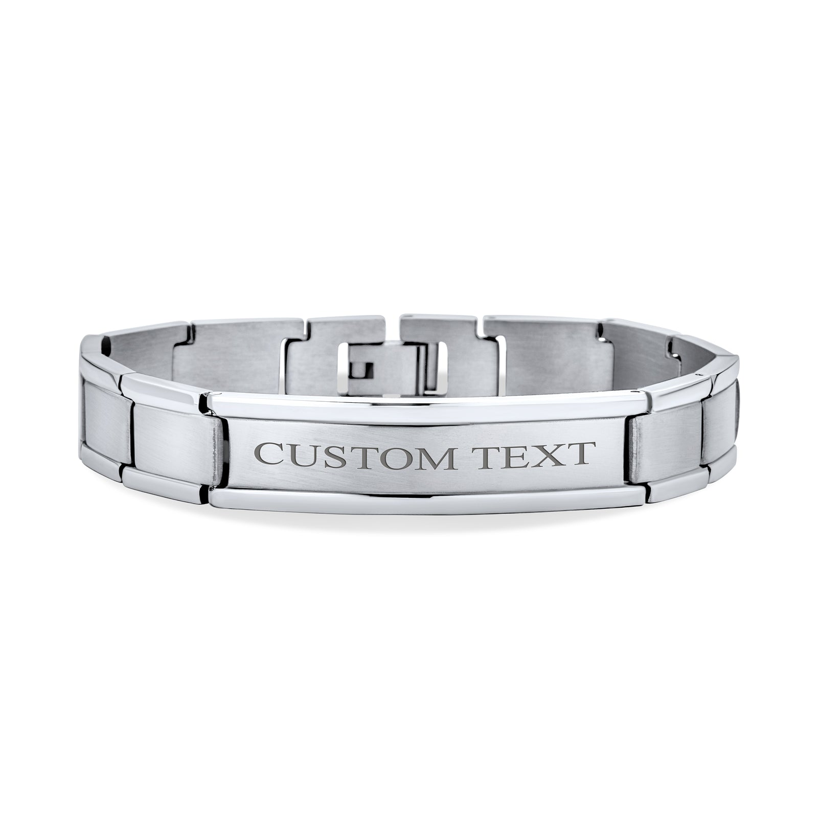Silver Tone Identification ID Bracelet Square Link for Men 8 Inch Stainless Steel