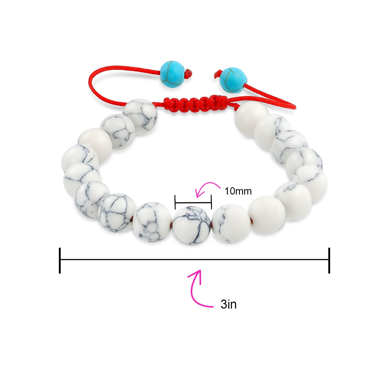 Blue Turquoise White Howlite Shamballa Inspired 10MM Gemstone Bracelet Set of 2 Adjustable