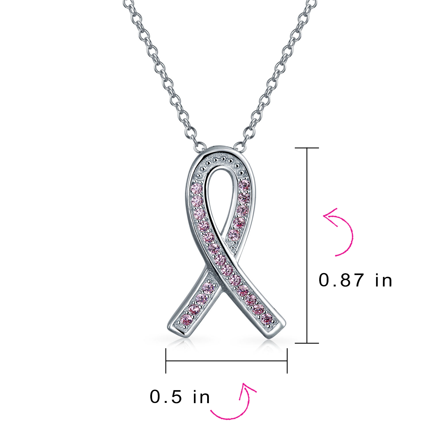 Delicate Pink CZ Ribbon Breast Cancer Survivor Pendant Necklace Sterling Silver