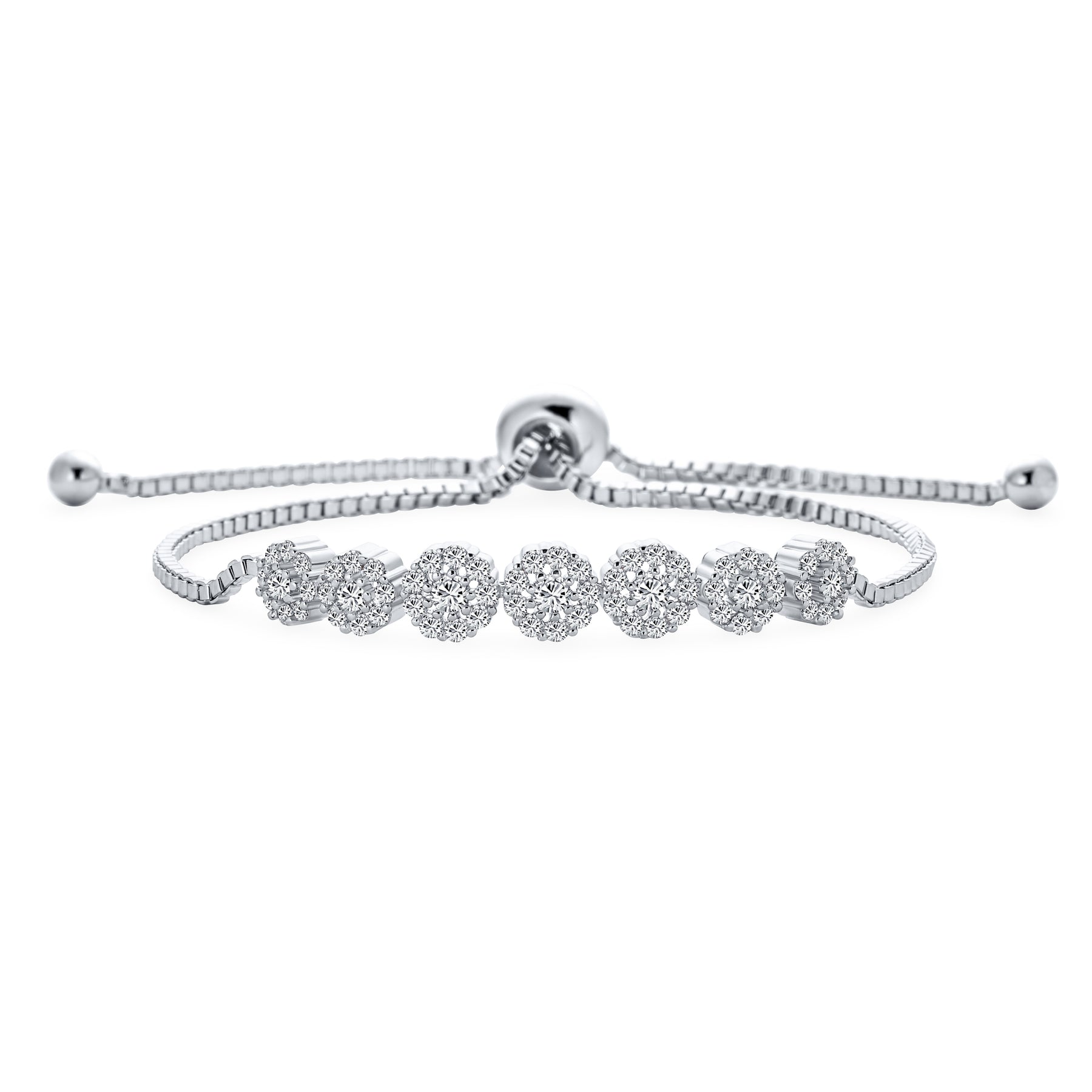 Bridal Prom CZ Rose Flower Bracelet & Rosette Drop Earrings Jewelry Set