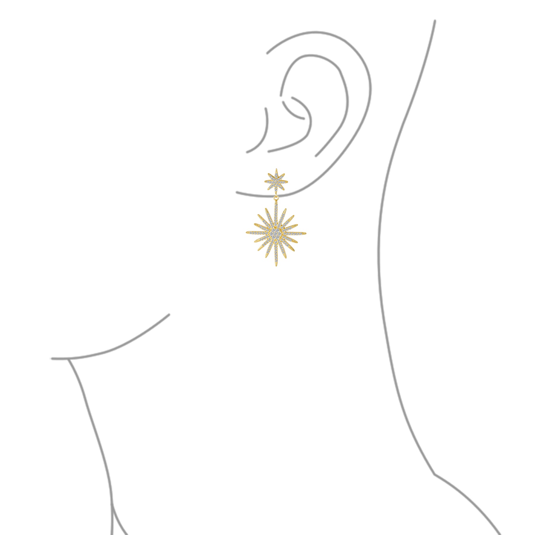 Classic Bridal Dangle Chandelier Earrings CZ Starburst Gold for Wedding Prom