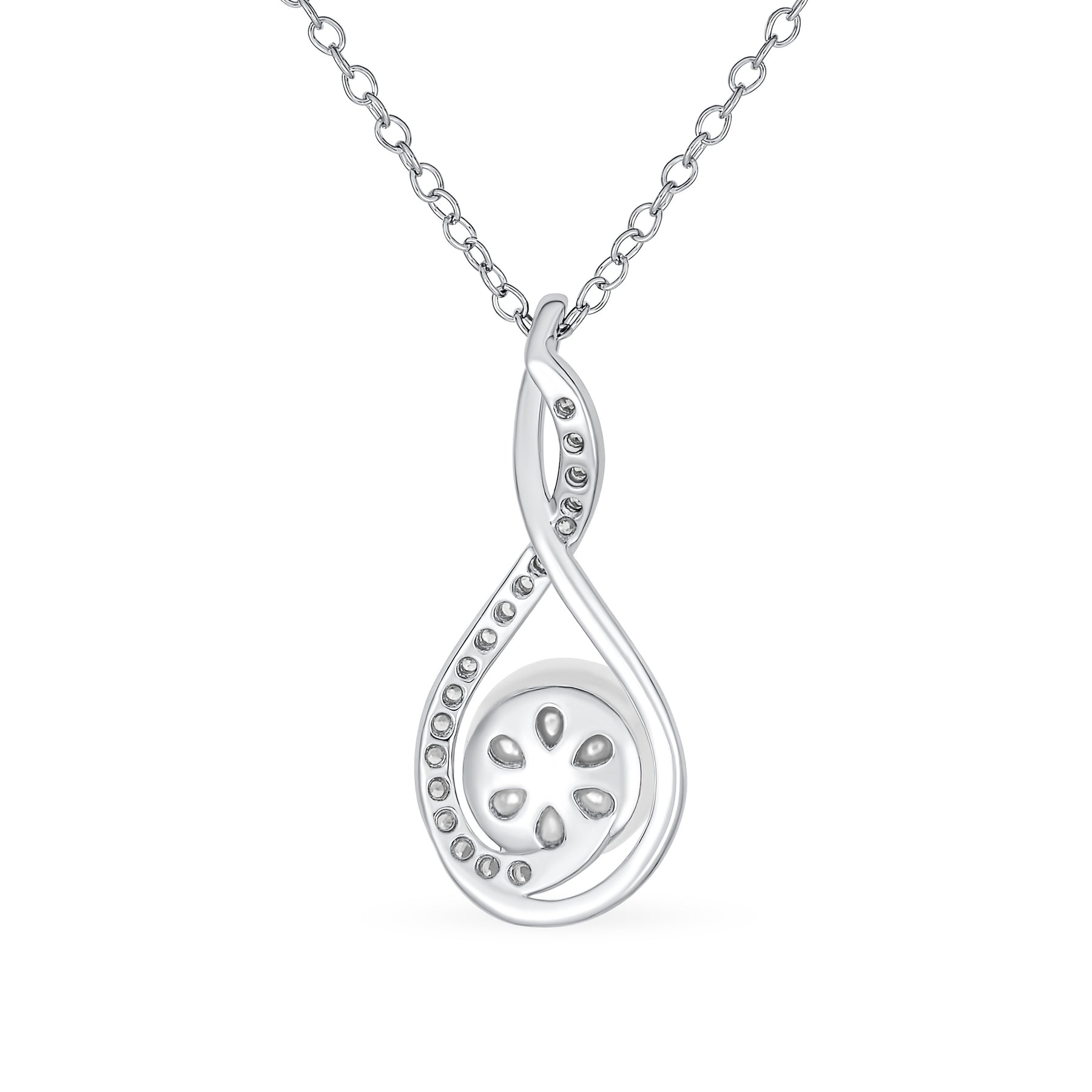 Elegant Necklace Infinity Teardrop White Freshwater Pearl Pendant 16-18 Inch
