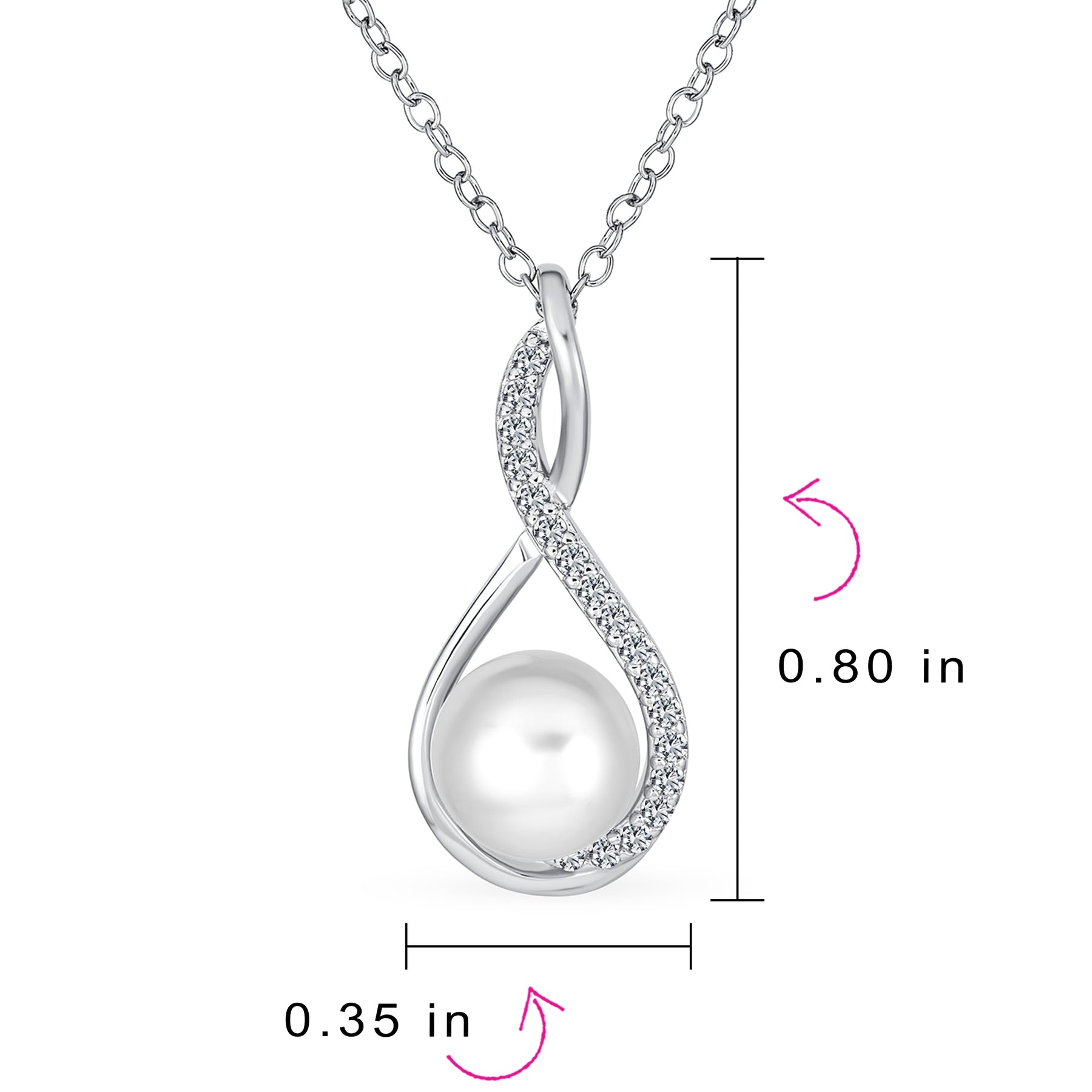 Elegant Necklace Infinity Teardrop White Freshwater Pearl Pendant 16-18 Inch