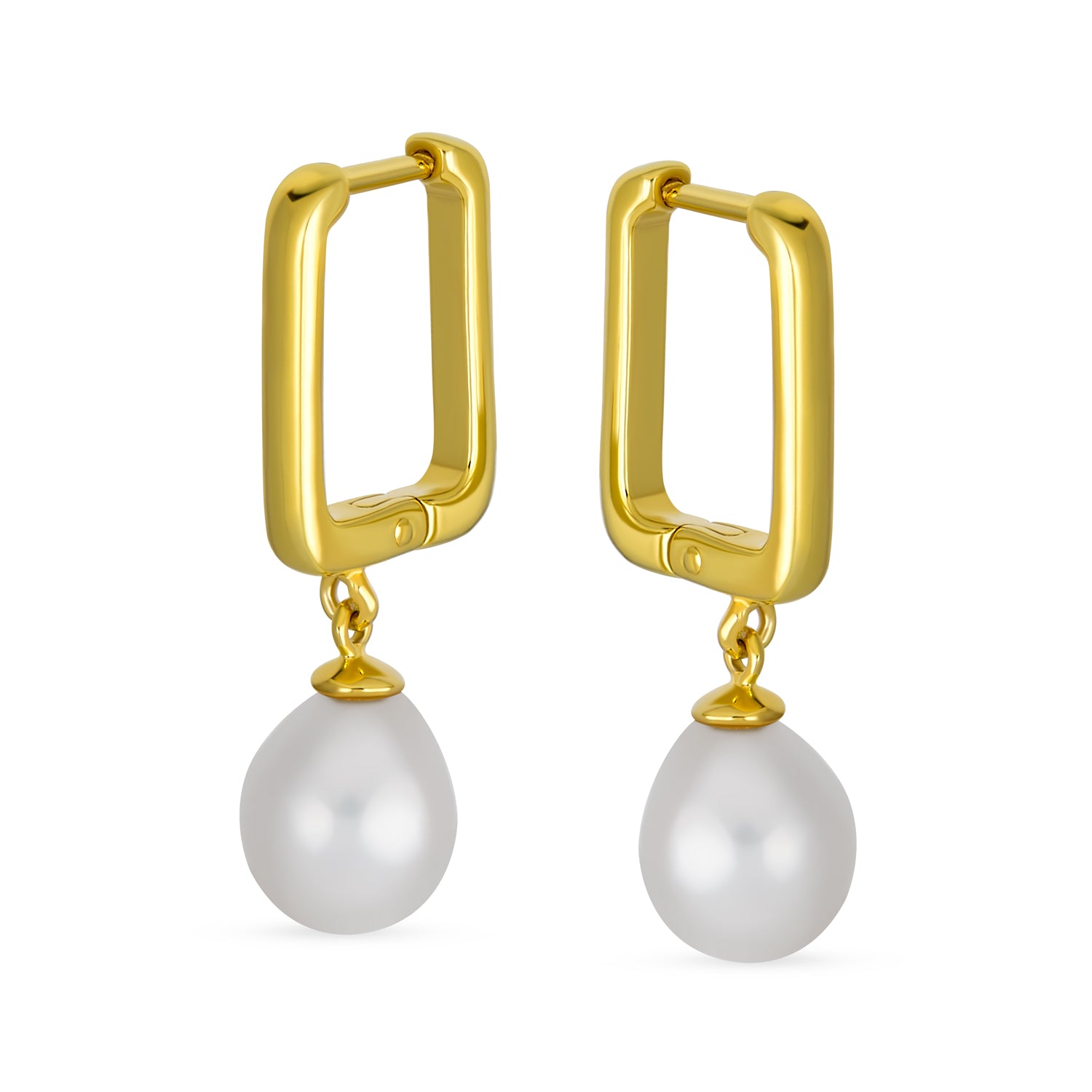 Modern White Freshwater Teardrop Pearl Dangle Paperclip Huggie Earrings Gold Plated