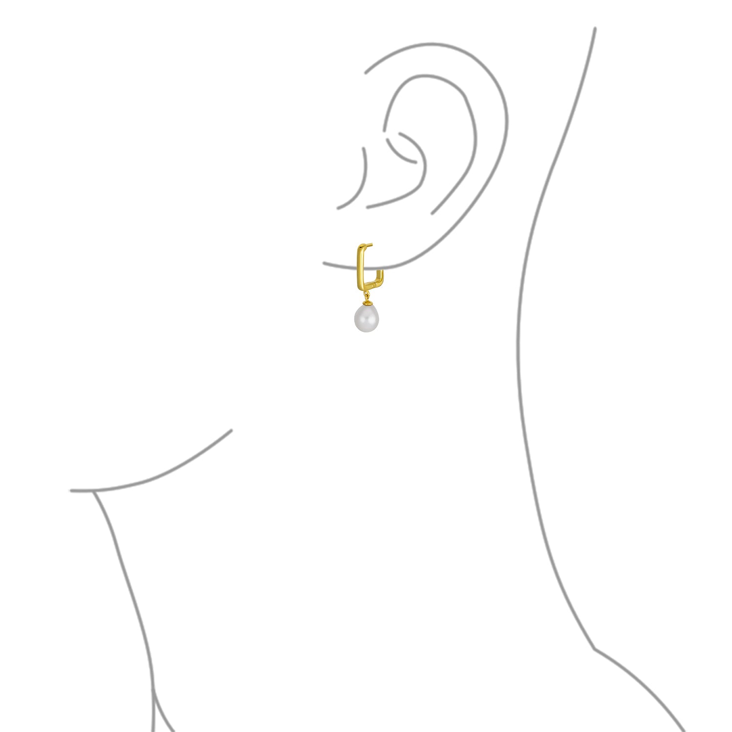 Modern White Freshwater Teardrop Pearl Dangle Paperclip Huggie Earrings Gold Plated