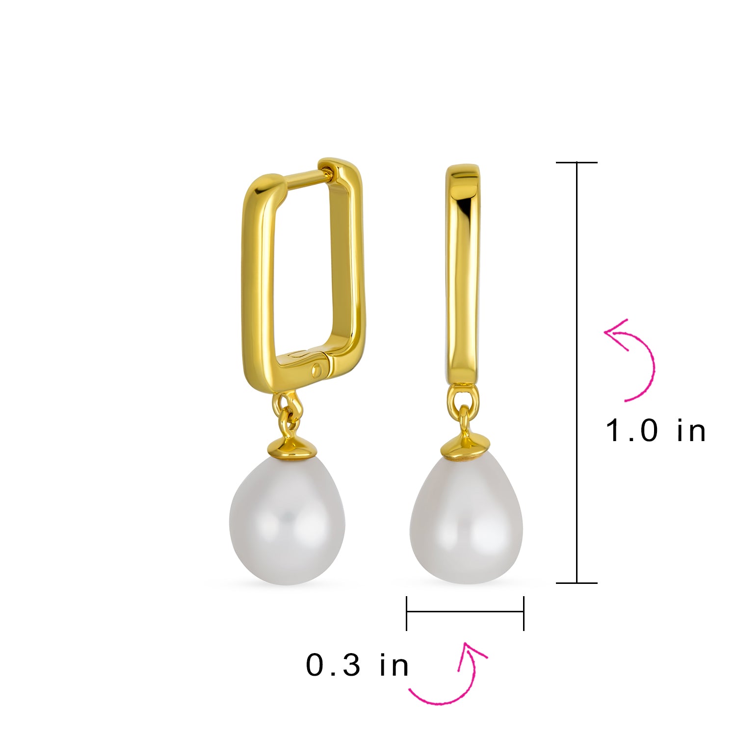 Modern White Freshwater Teardrop Pearl Dangle Paperclip Huggie Earrings Gold Plated