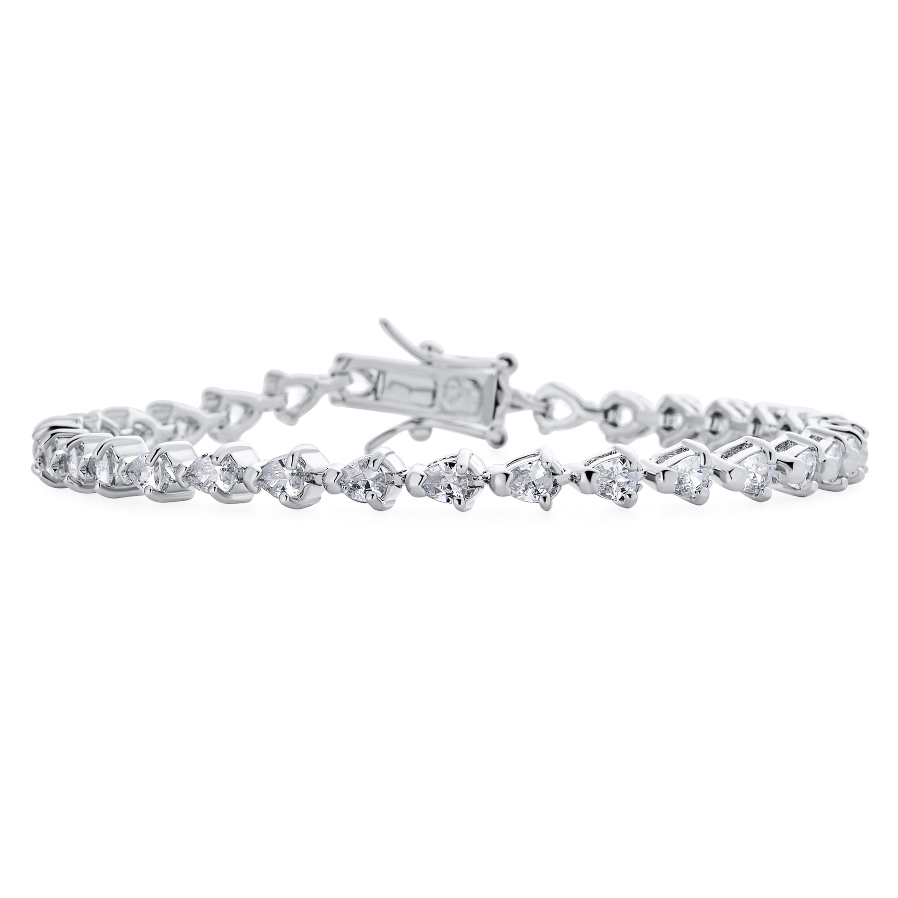 Delicate 12CTW CZ Pear Shape Teardrop Cubic Zirconia Tennis Bracelet Silver Plated 7.5 Inch