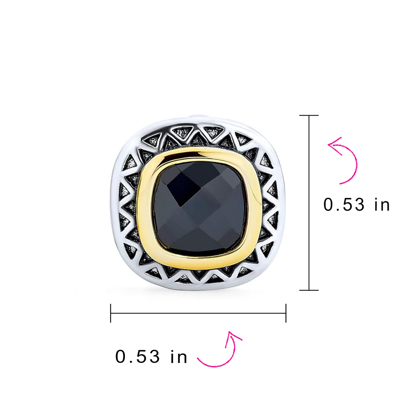 Black Onyx Cubic Zirconia Stud Earrings in Silver and Gold Tone Brass