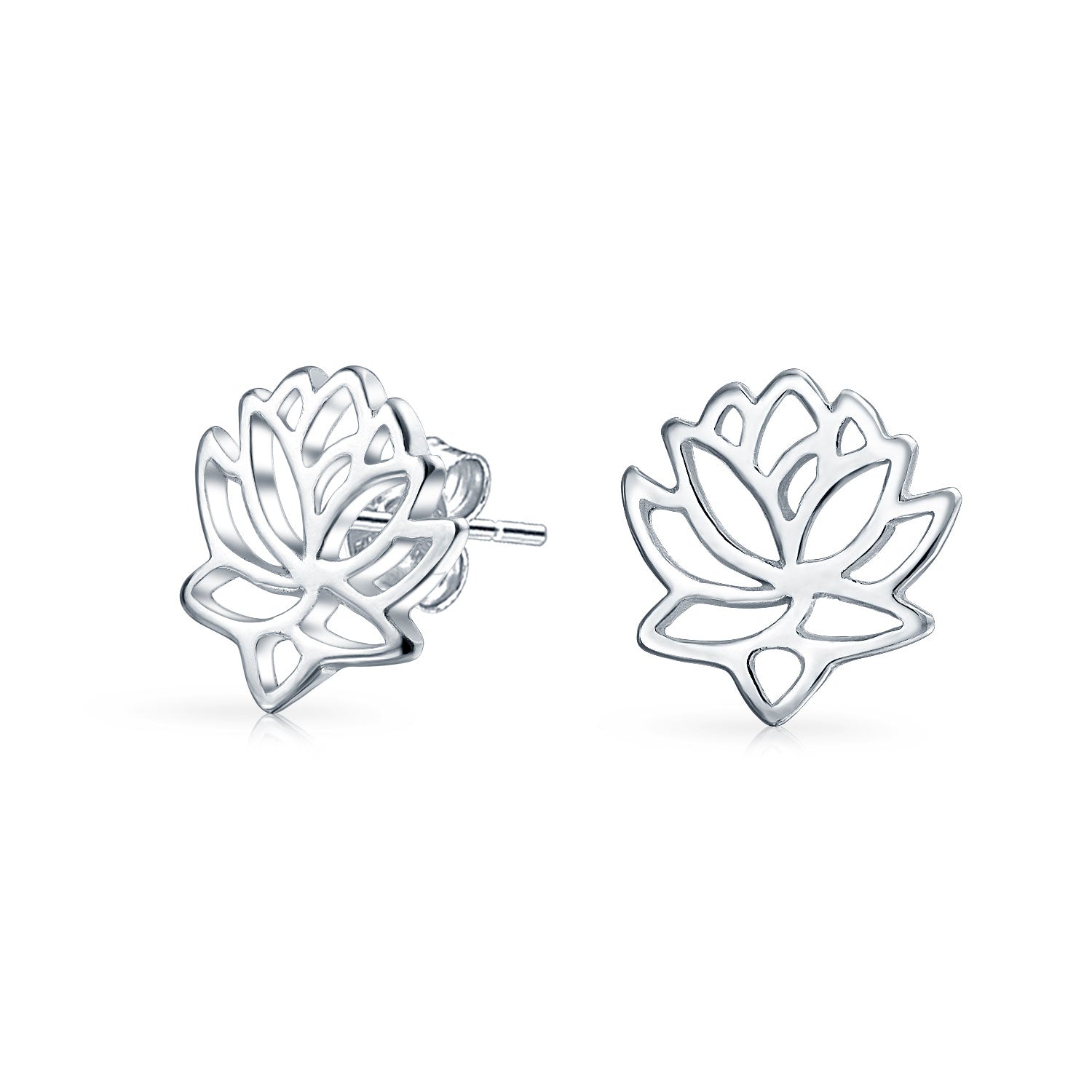 Open Lily Flower Zen Lotus Pendant Necklace & Stud Earrings Jewelry Set .925 Sterling Silver