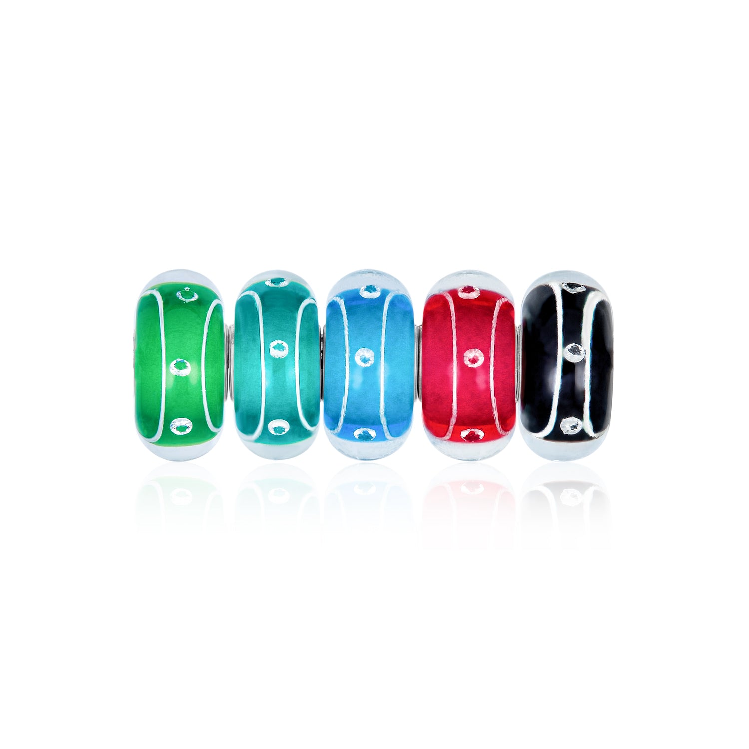 Set of 5 Jewel Tone Stripe Dots Swirl Bubble Murano Glass Charm Bead Set for Bracelet