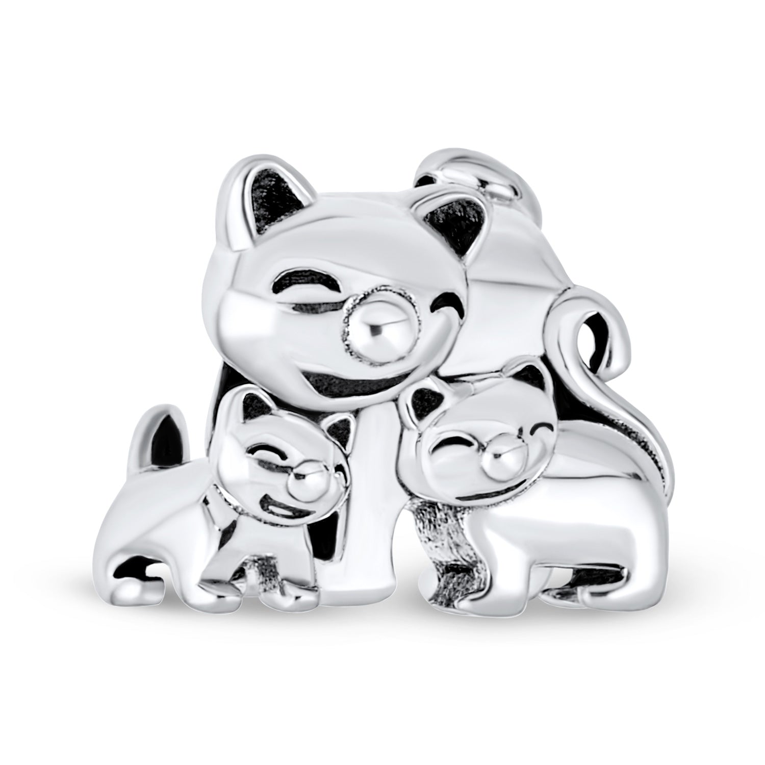 Sterling Silver Cat Kittens Family Pet Lover 3 Three Cat I Love My Cat Charm Bead for Bracelet (Set)