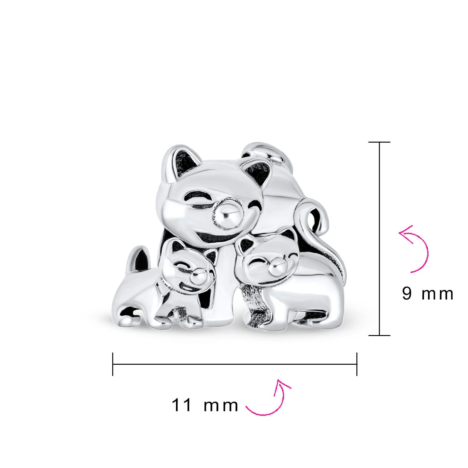 Sterling Silver Cat Kittens Family Pet Lover 3 Three Cat I Love My Cat Charm Bead for Bracelet (Set)