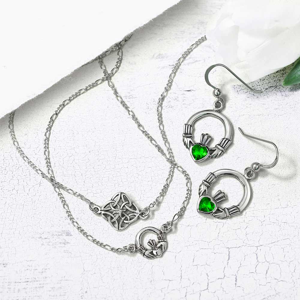 Celtic Love Knot Triquetra Anklet Charm Ankle Bracelet Figaro Chain .925 Sterling Silver Adjustable