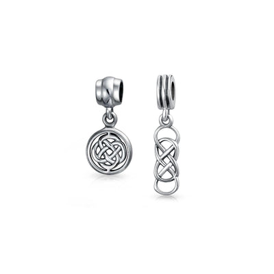 Set of 2 Romantic Celtic Love Knot Infinity Dangle Charm Bead Sterling Silver
