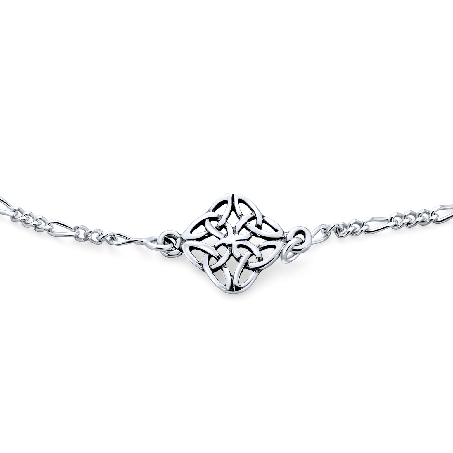 Celtic Love Knot Triquetra Anklet Charm Ankle Bracelet Figaro Chain .925 Sterling Silver Adjustable