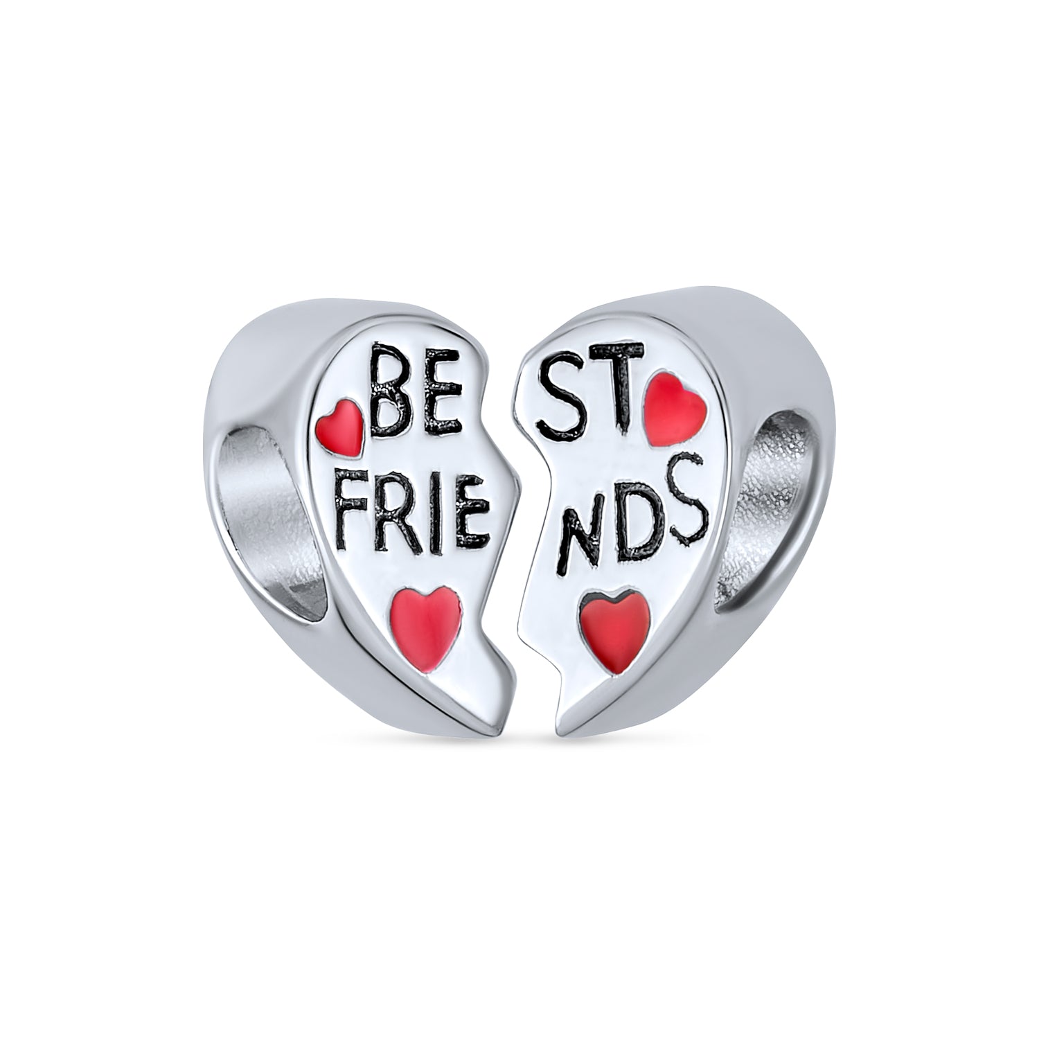 Sterling Silver Forever SIS Split Red Heart 2 Piece Best Friends Charm Bead Sterling for Bracelet