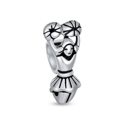 Set of 2 USA Rugby Sports & School Spirit Cheerleader Charm Bead Sterling Silver