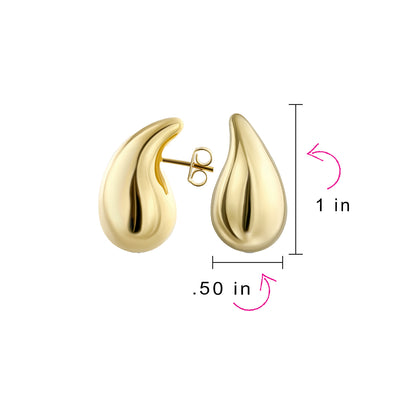 Chunky Yellow Gold Hoop Huggie Earrings Lightweight Teardrop Studs