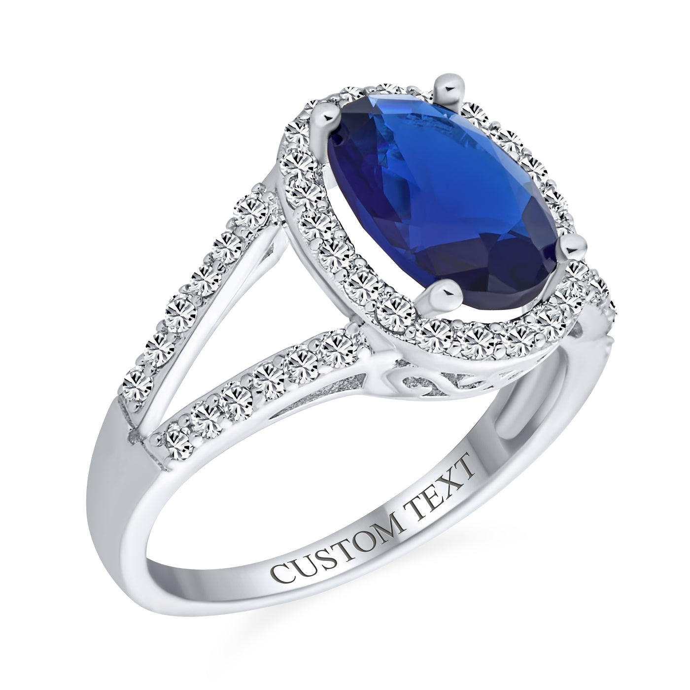 Classic Cocktail Statement Ring with 10CT CZ Royal Blue Sapphire Halo Design