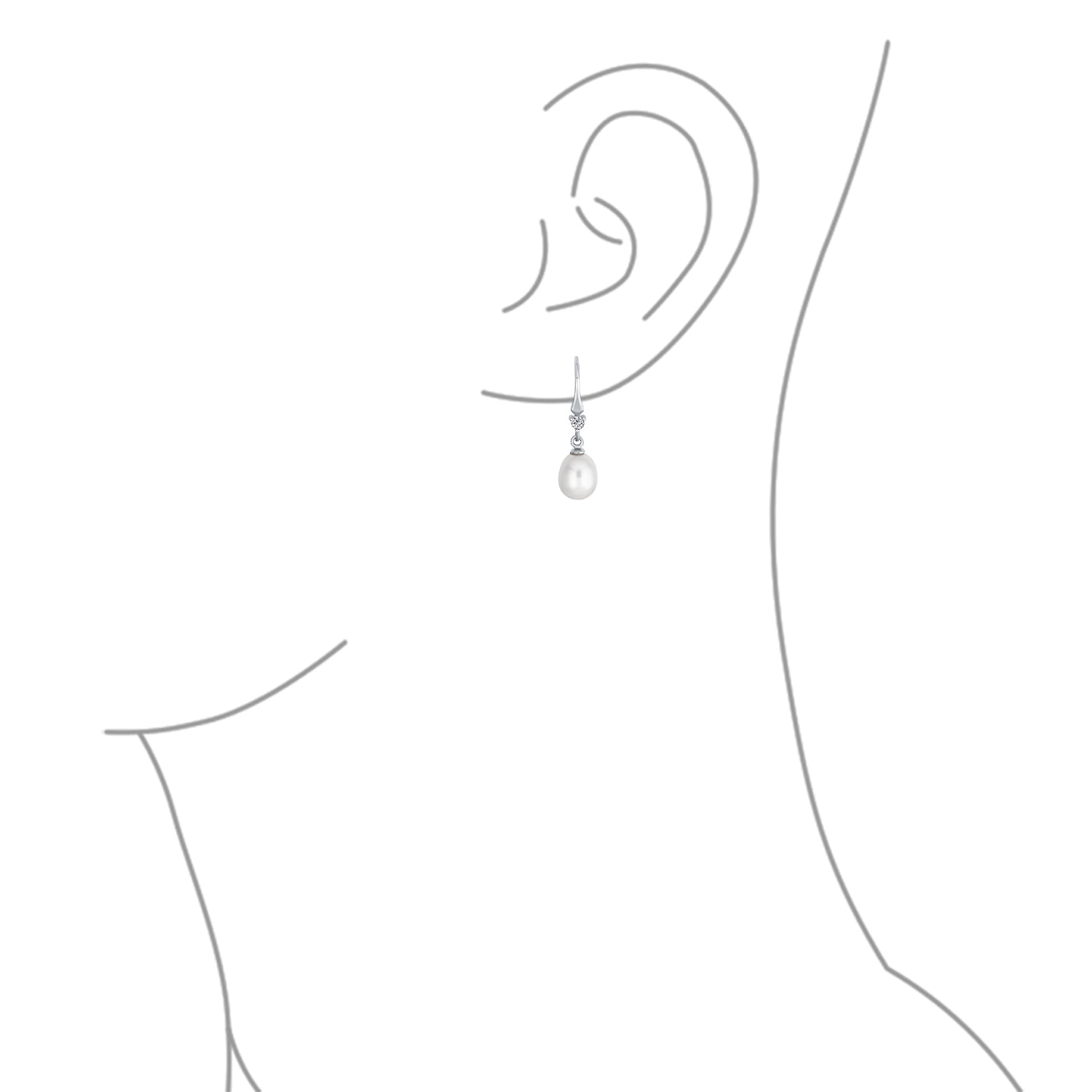 Sterling Silver Freshwater Cultured White Pearl Teardrop Dangle Earrings Fish Hook CZ Accent