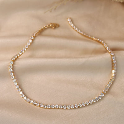 Bridal Lightweight CZ Round Prong Set Statement Tennis Necklace Collar Gold