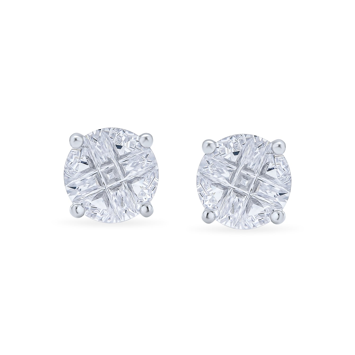Round Solitaire CZ Stud Earrings for Men, Sterling Silver, 6-9MM Cubic Zirconia