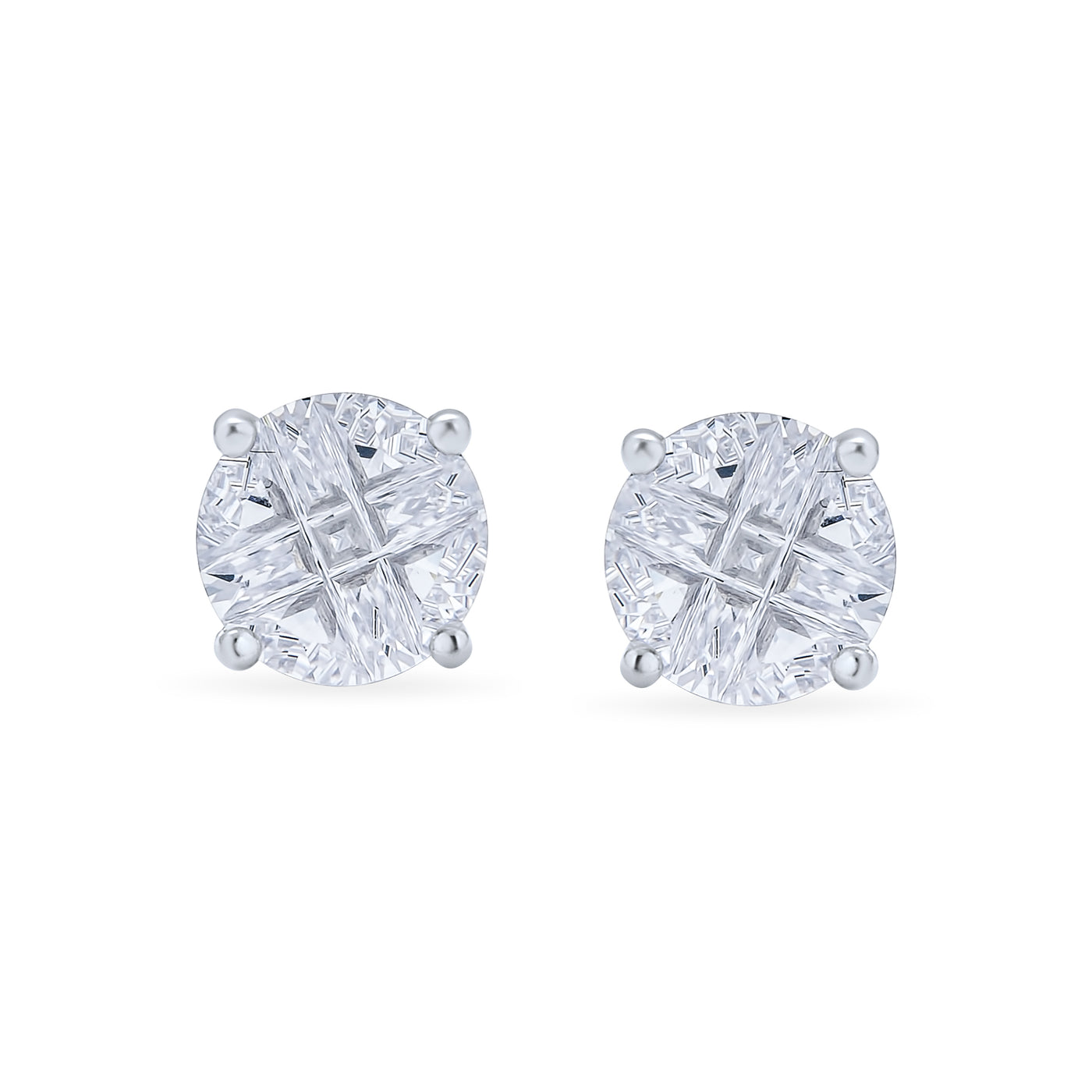 Set of 2 Round Black Clear Cubic Zirconia Invincible Cut Stud Earrings Silver